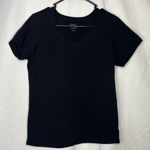 Bob Mackie Wearable Art Black V Neck Top Women’s Small Cotton Modal Short Sleeve